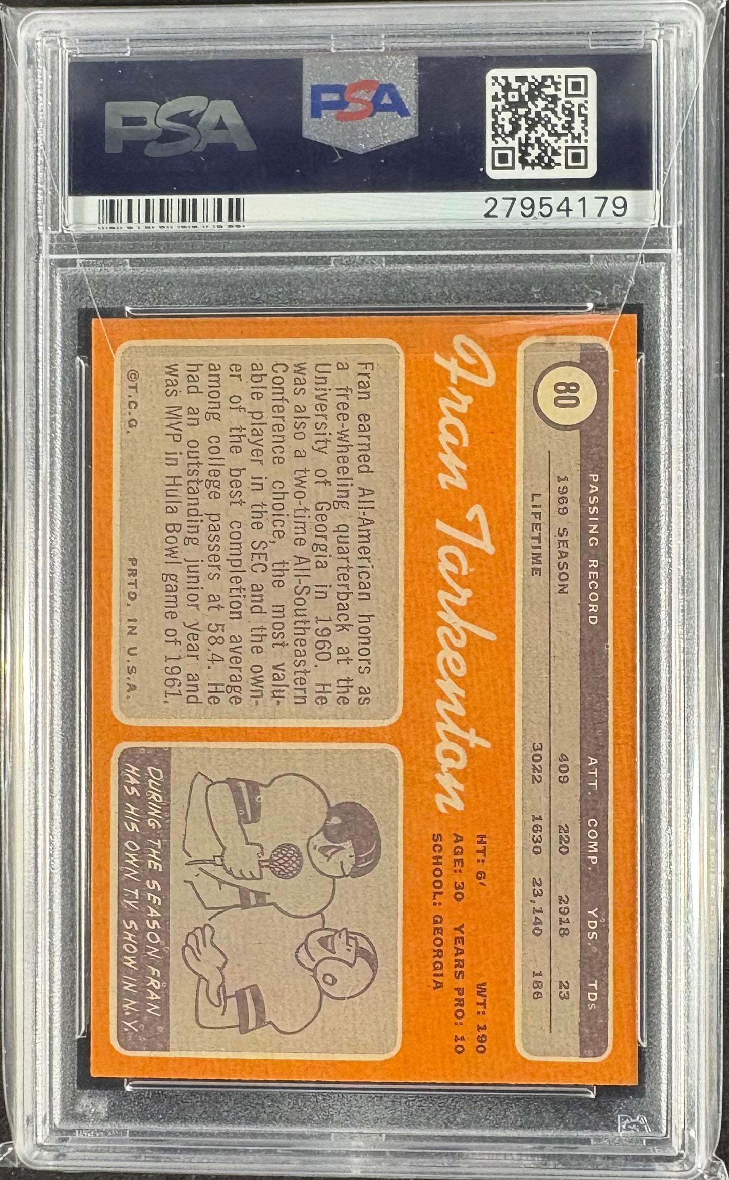 1970 Topps #80 Fran Tarkenton PSA 9 MINT High Grade New Label