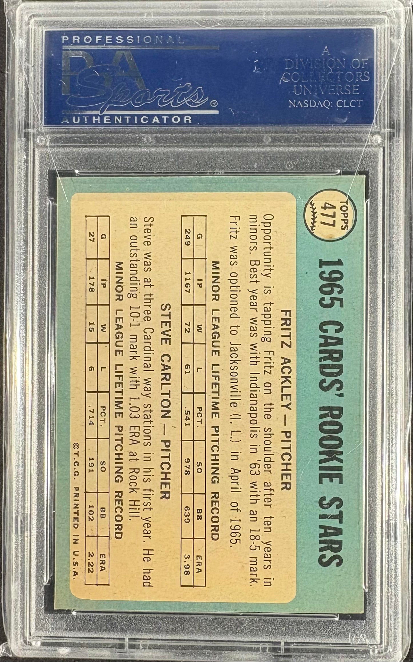 1965 Topps #477 Steve Carlton RC Rookie PSA 7 NM Near Mint