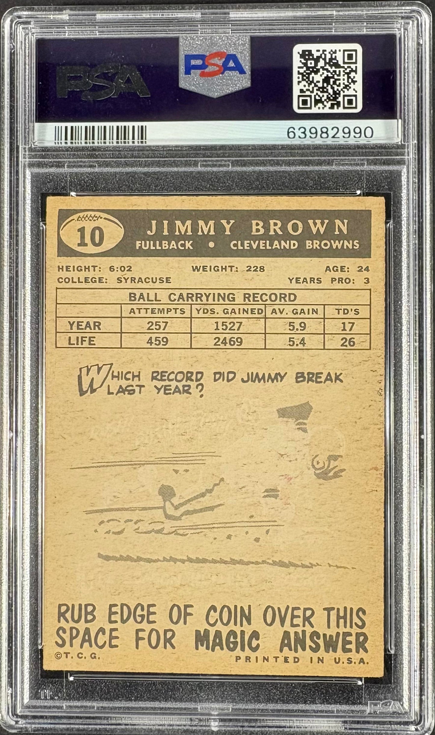 1959 Topps #10 Jimmy Jim Brown PSA 4.5 VG-EX+ CENTERED New Label