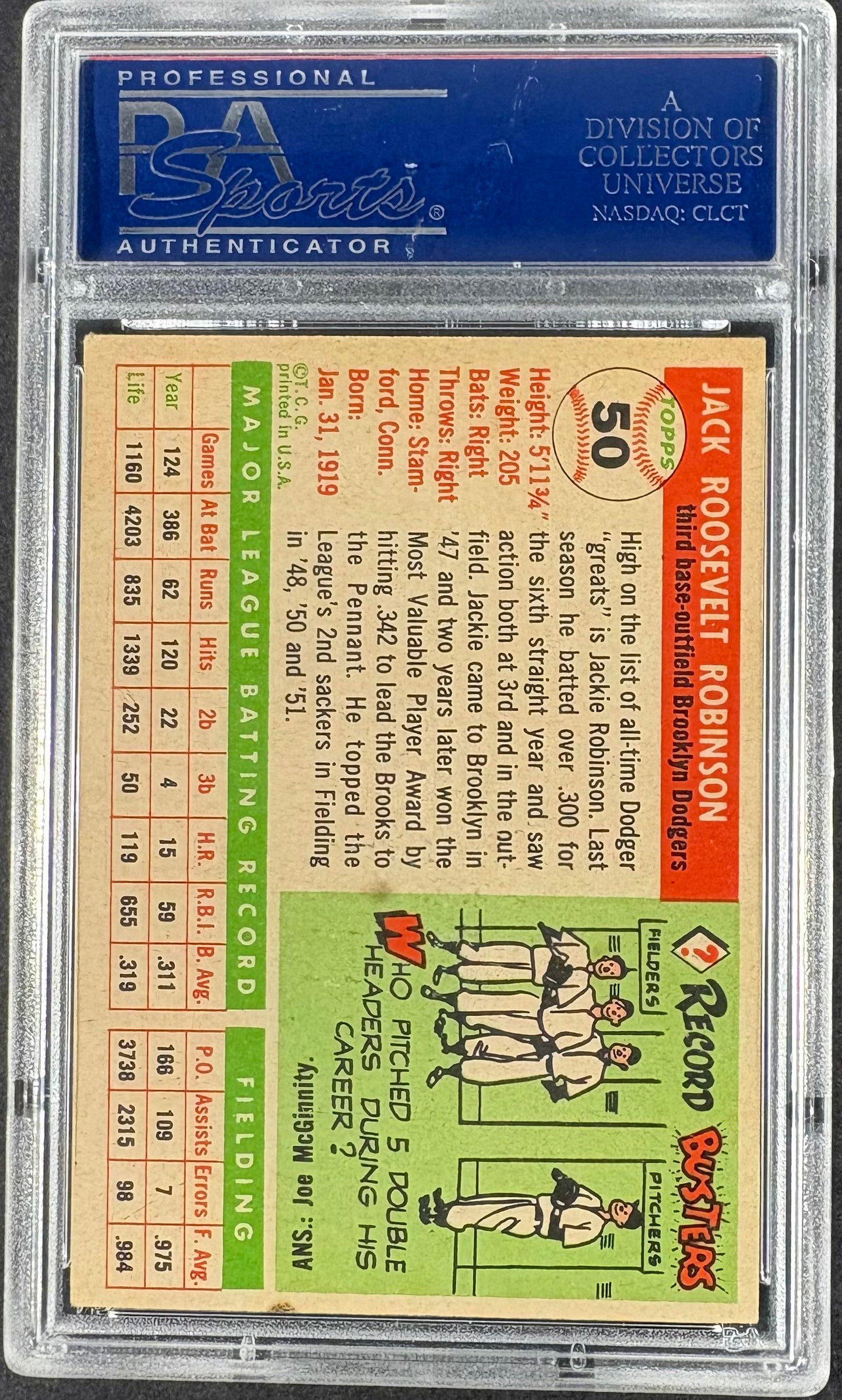 1955 Topps #50 Jackie Robinson PSA 6 Well Centered