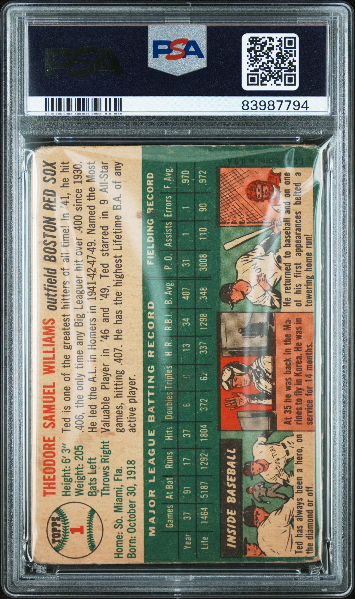 1954 Topps #1 Ted Williams PSA 1.5 New Label