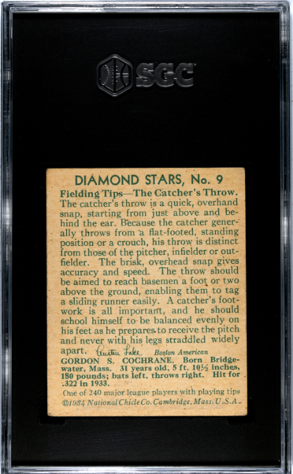 1934-36 Diamond Stars #9 Mickey Cochrane 1934 SGC 2.5
