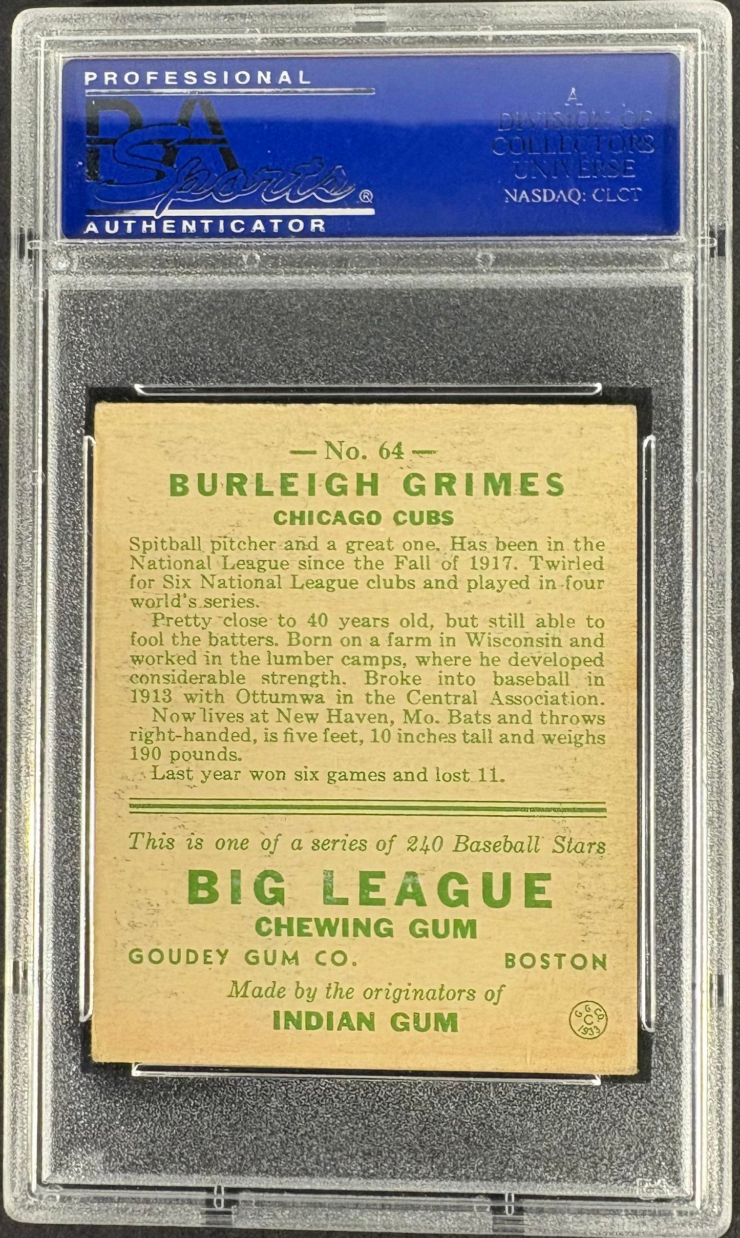 1933 Goudey (R319) #64 Burleigh Grimes PSA 4 VG-EX Nice Color
