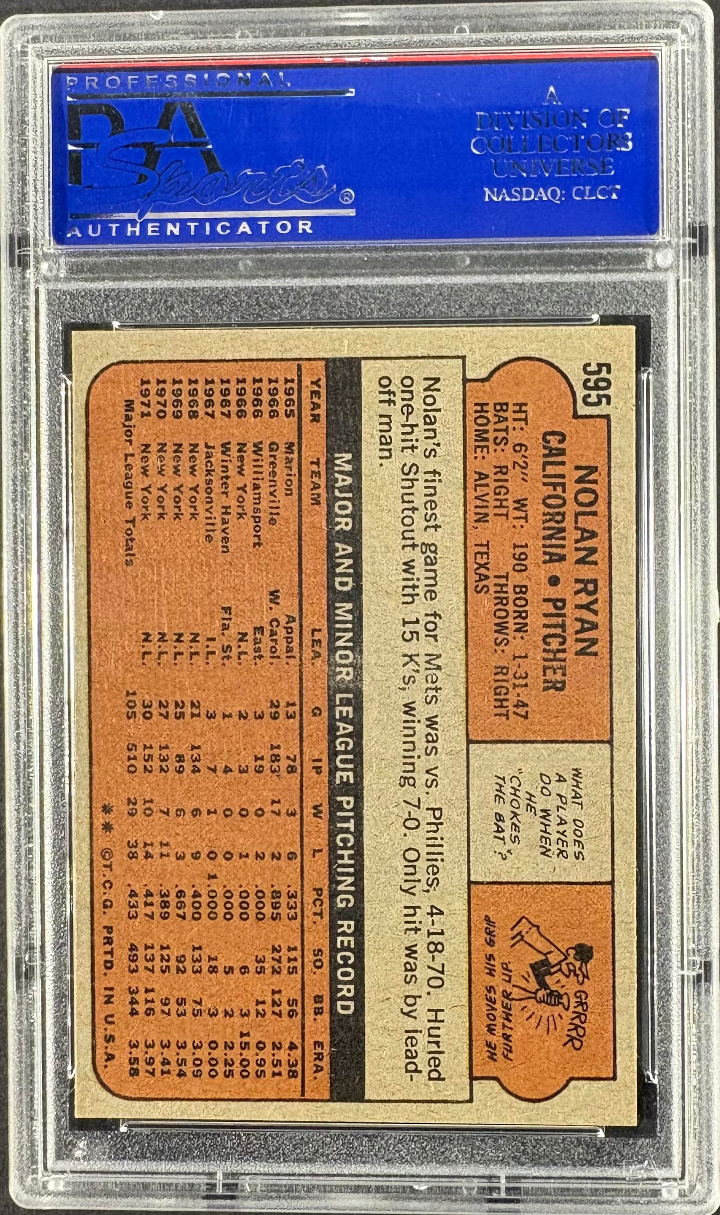 1972 Topps #595 Nolan Ryan PSA 7 NM Near Mint