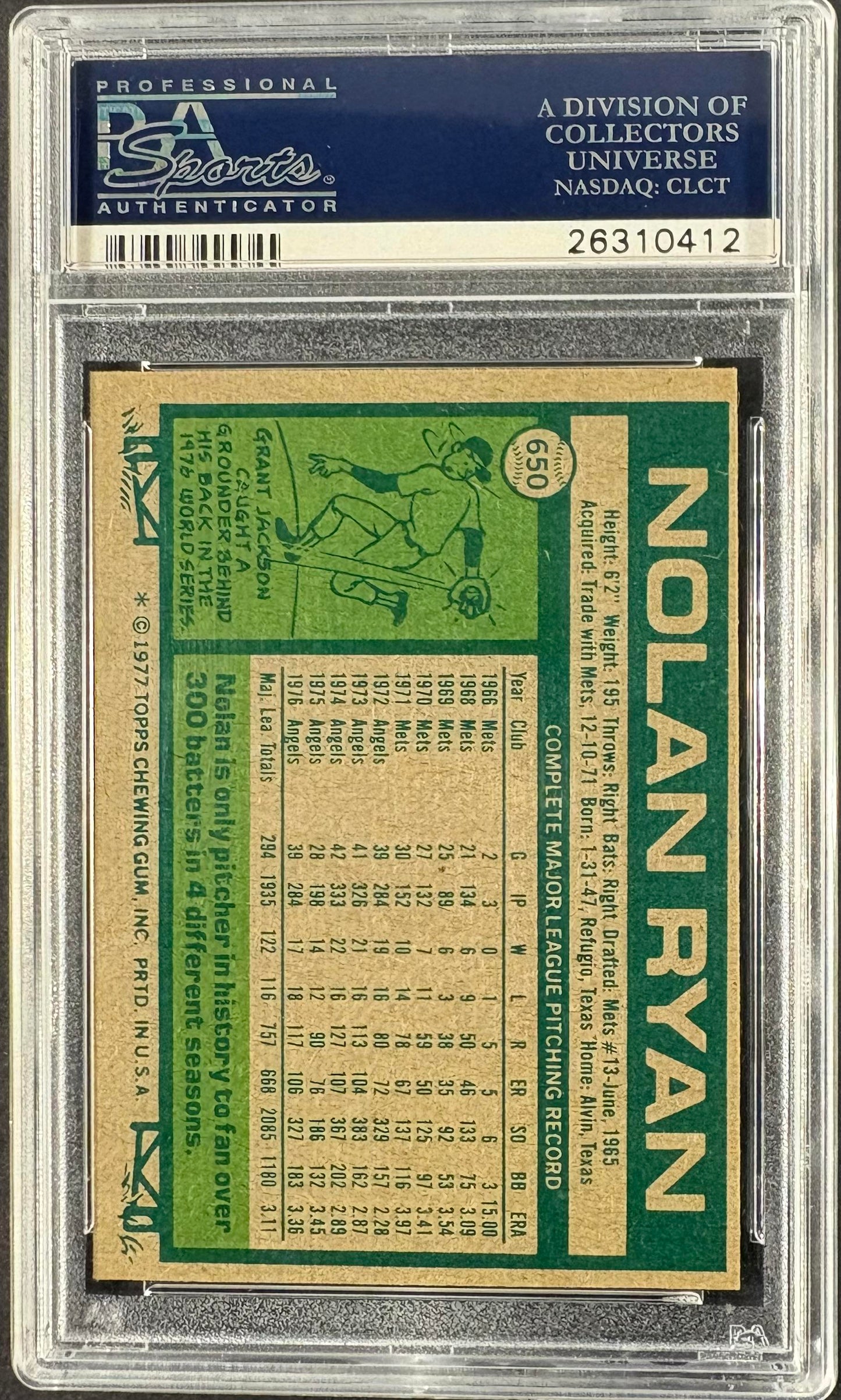 1977 Topps #650 Nolan Ryan PSA 8 NM-MT