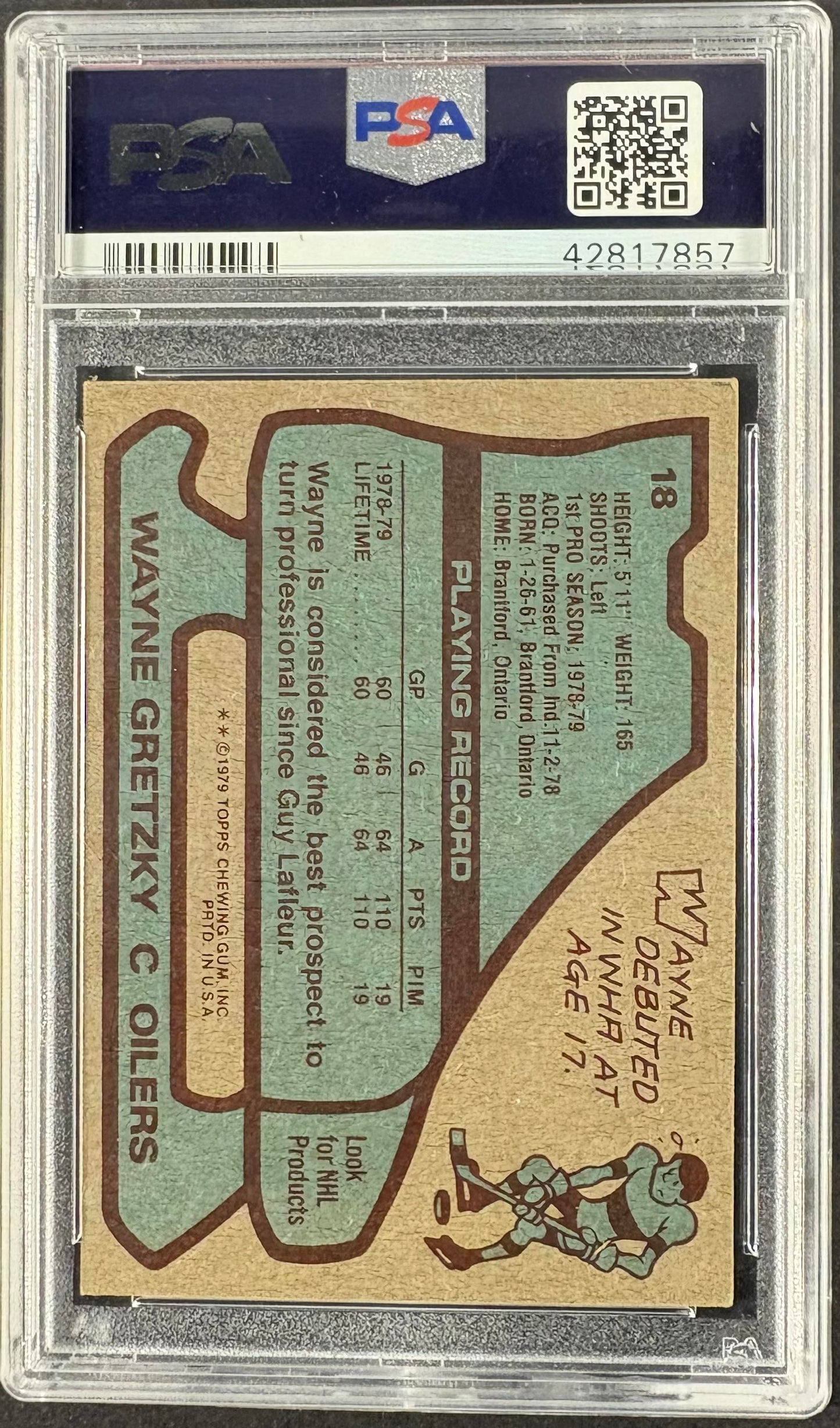 1979-80 Topps #18 Wayne Gretzky RC Rookie PSA 4 VG-EX Sharp New Label