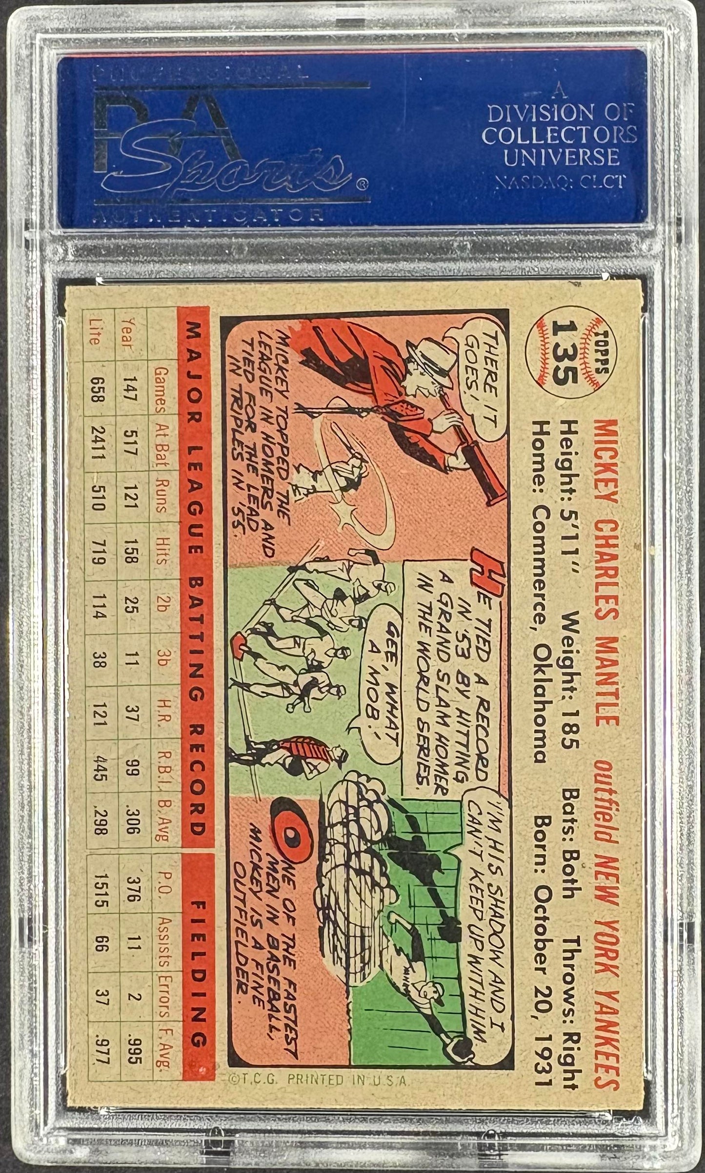 1956 Topps #135 Mickey Mantle Gray Back PSA 6 EX-MT