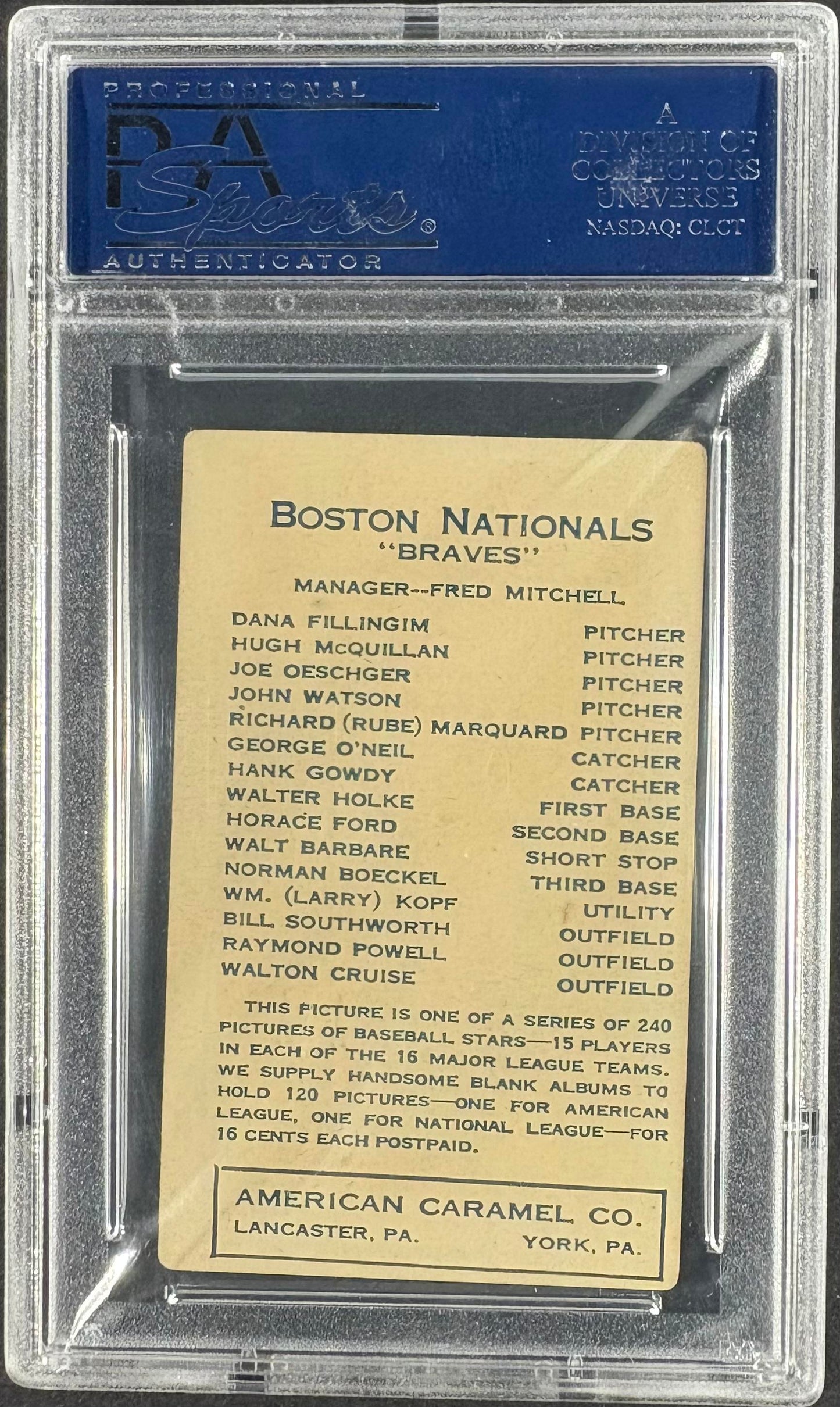 1922 E120 American Caramel Series of 240 Rube Marquard PSA 3.5 VG+