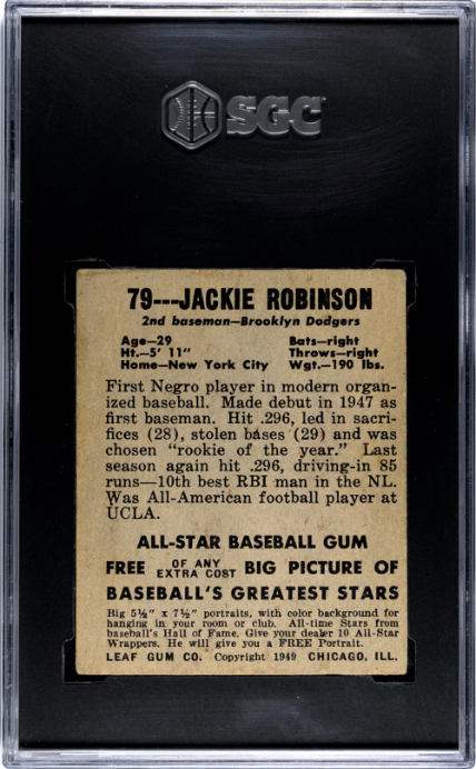 1948-49 Leaf #79 Jackie Robinson RC Rookie SGC Authentic Nice Color
