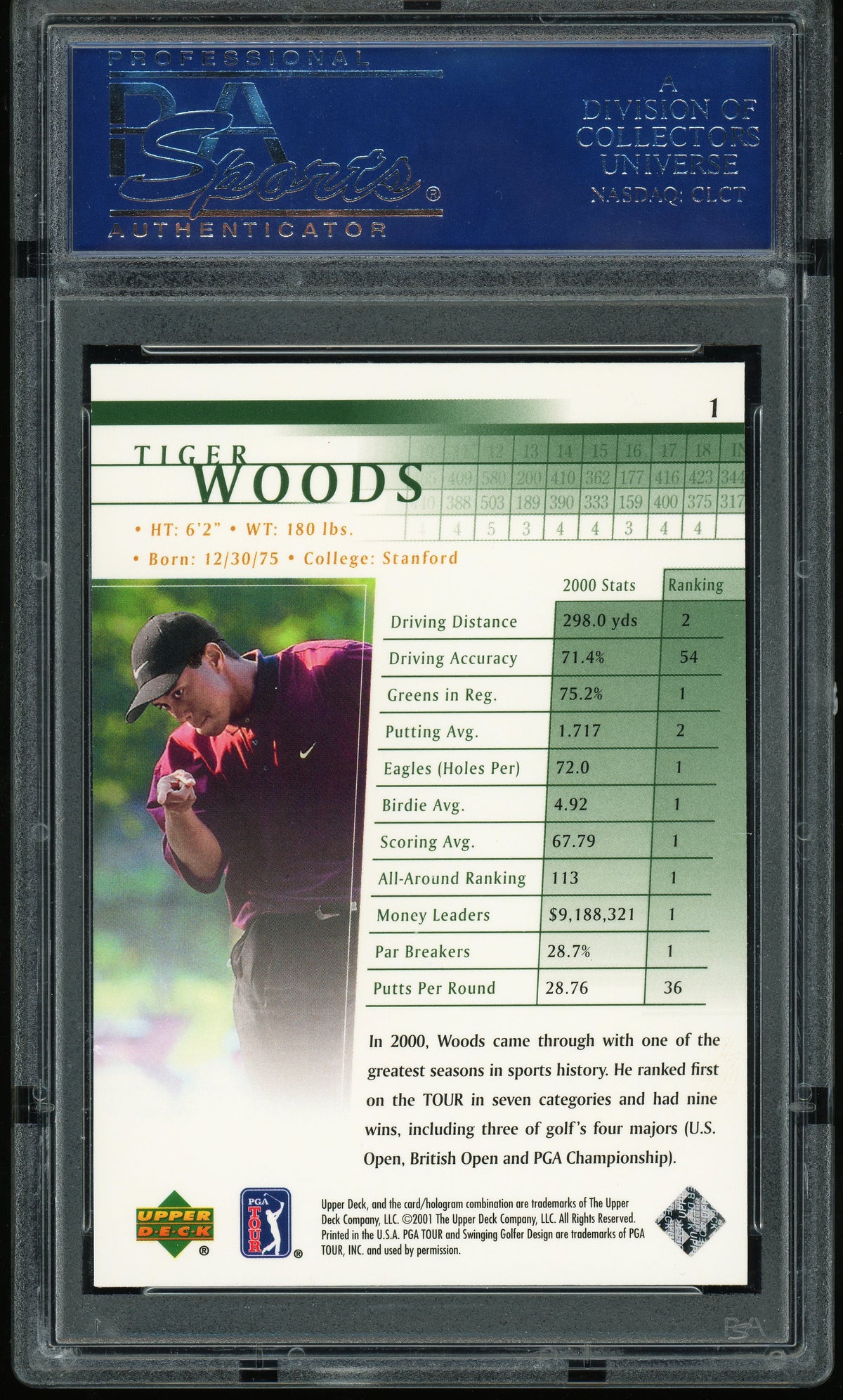 2001 Upper Deck Golf #1 Tiger Woods RC Rookie PSA 10 GEM MINT