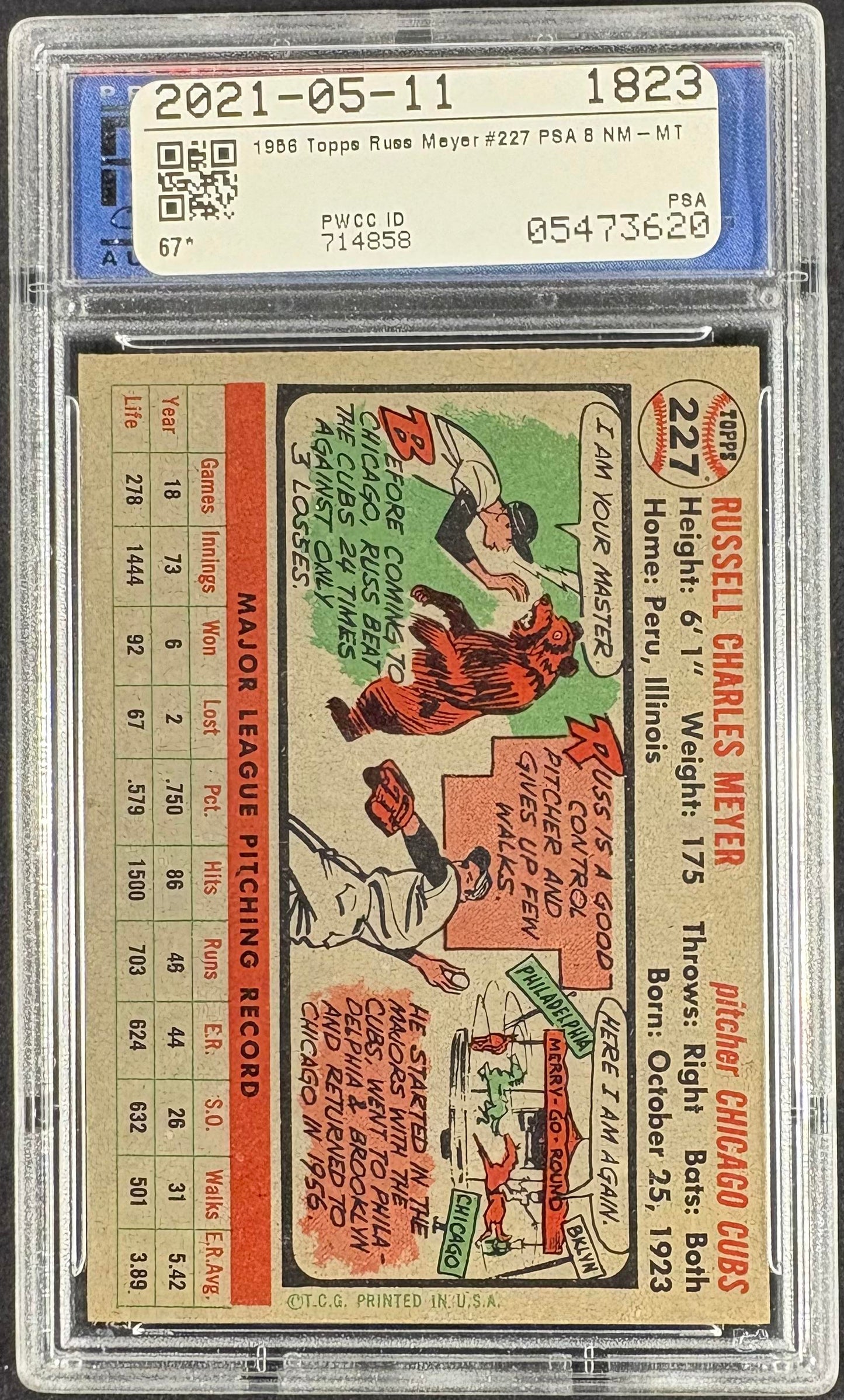 1956 Topps #227 Russ Meyer PSA 8 NM-MT High Grade