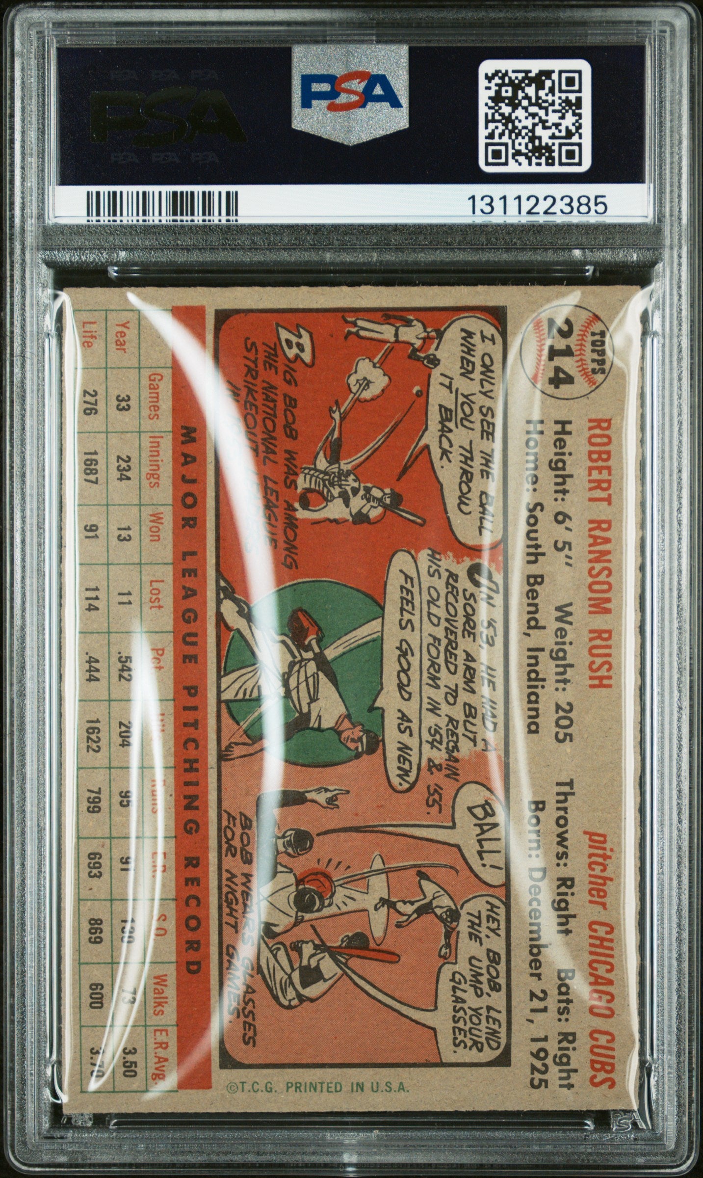 1956 Topps #214 Bob Rush PSA 8 NM-MT High Grade