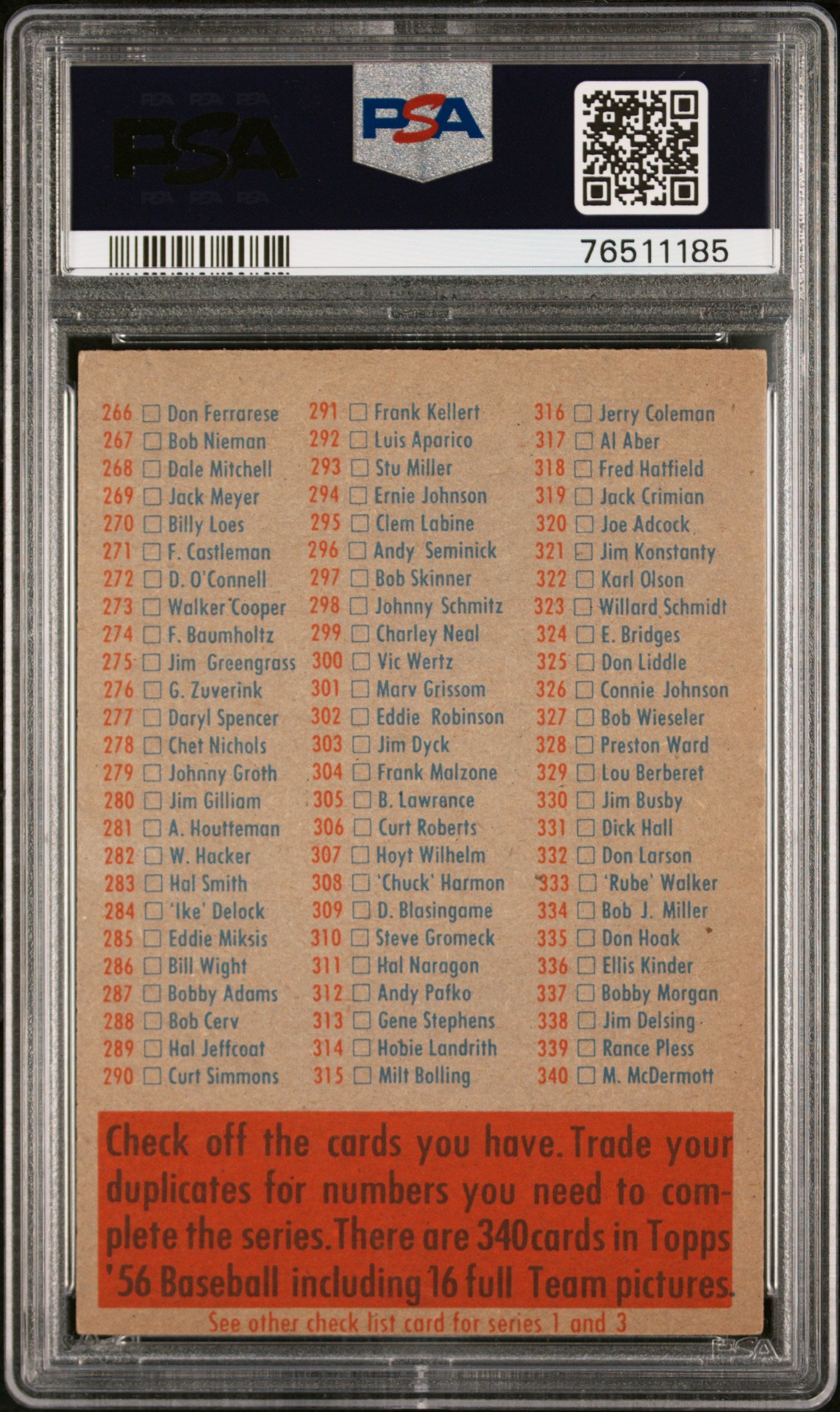 1956 Topps Checklist 2/4 PSA 7 NM Near Mint New Label
