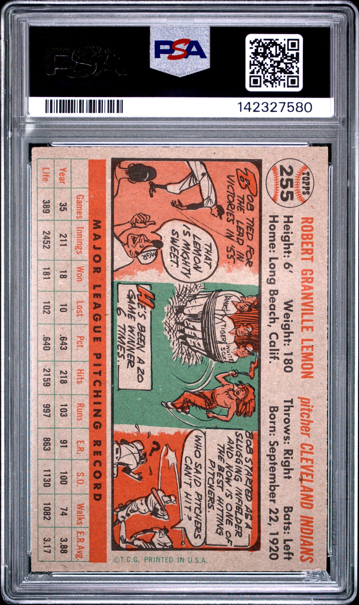 1956 Topps #255 Bob Lemon PSA 8 NM-MT High Grade New Label