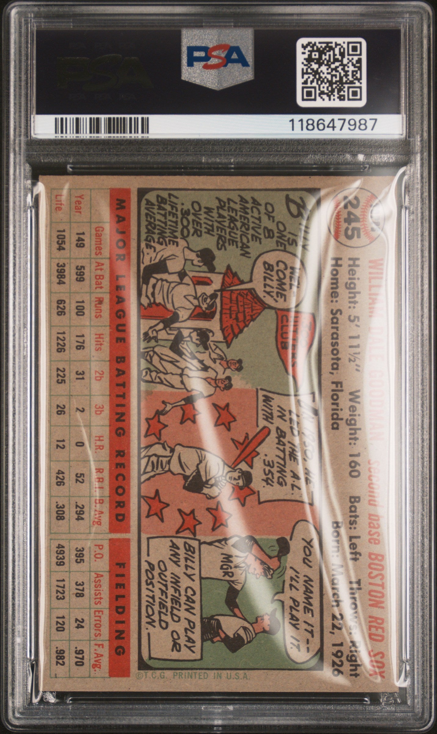 1956 Topps #245 Billy Goodman PSA 7 NM Near Mint New Label