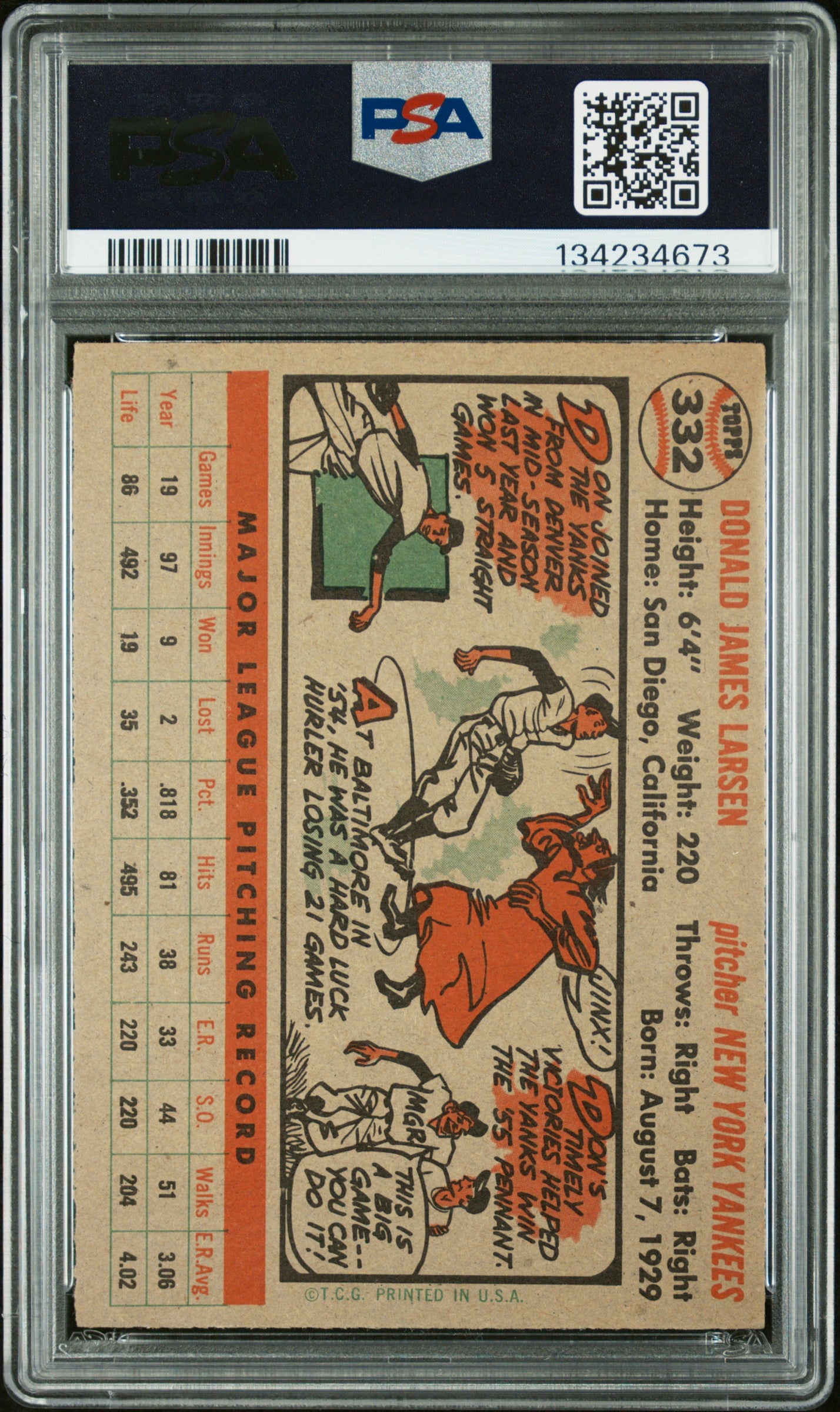 1956 Topps #332 Don Larsen PSA 5 EX New Label