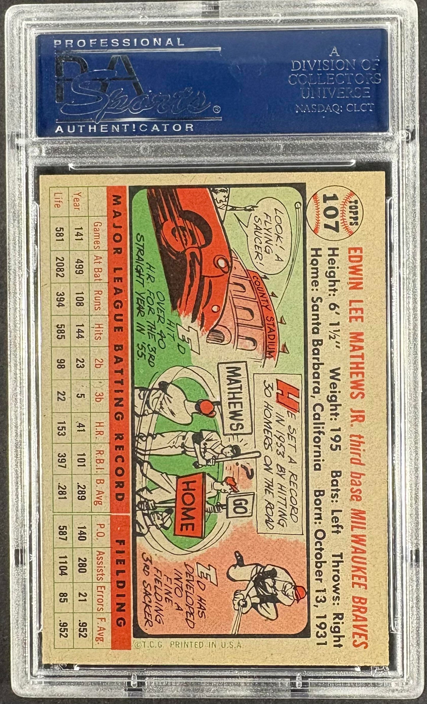 1956 Topps #107 Eddie Ed Mathews Gray Back PSA 7 NM Near Mint