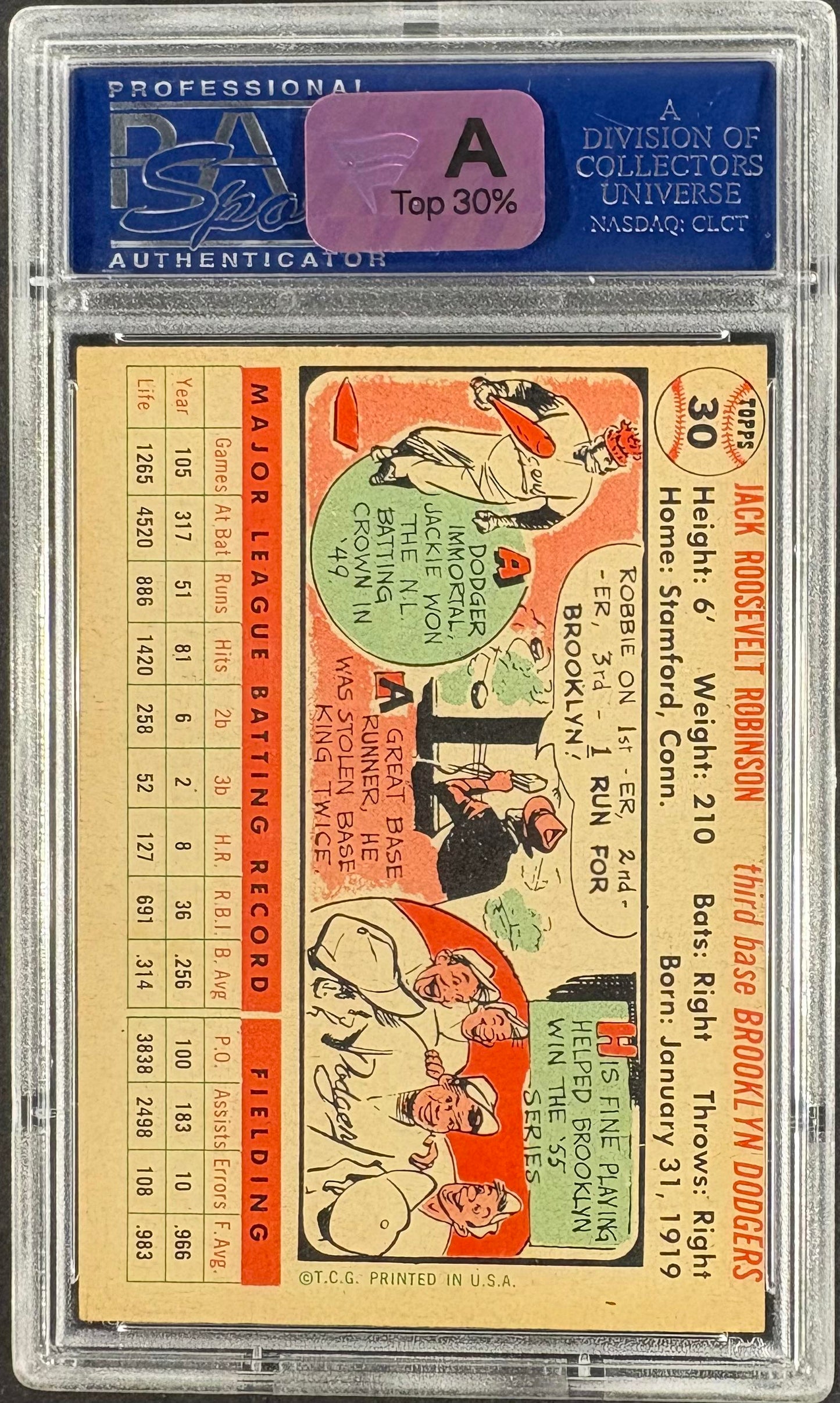 1956 Topps #30 Jackie Robinson Gray Back PSA 5 EX Well Centered