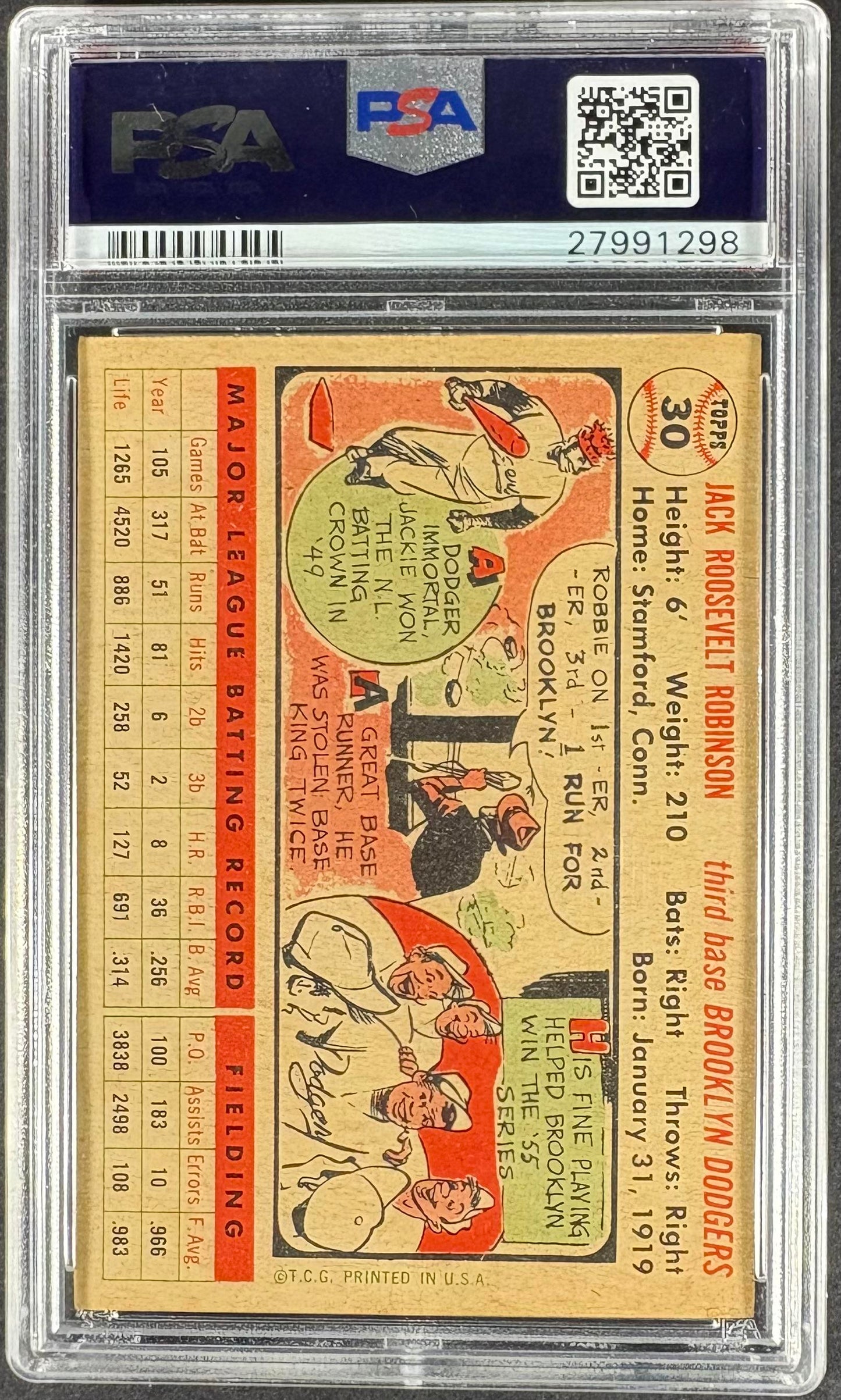 1956 Topps #30 Jackie Robinson PSA 7 NM Near Mint CENTERED New Label