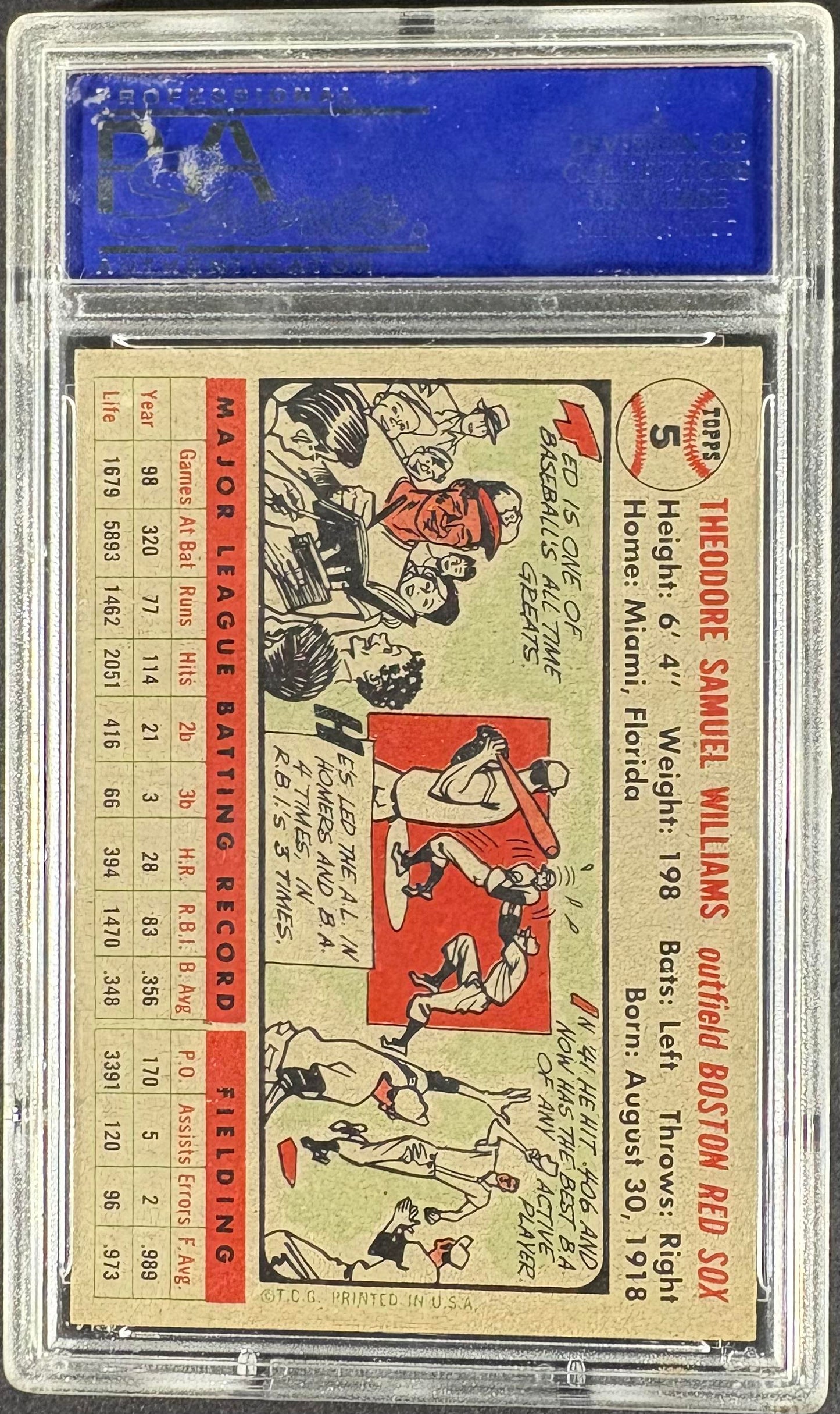 1956 Topps #5 Ted Williams Gray Back PSA 8 NM-MT High Grade