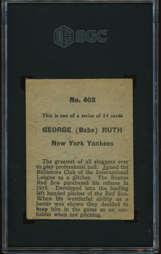 1933 Eclipse Import #402 Babe Ruth SGC 3 VG POP 3 - ONLY 1 HIGHER