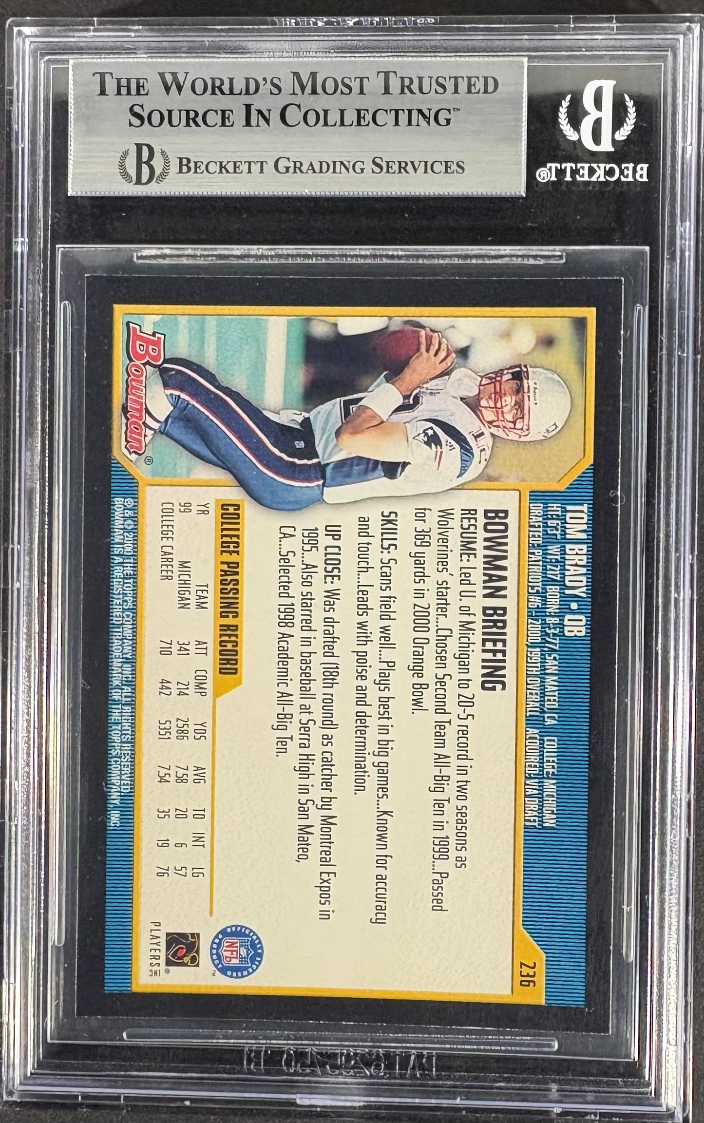 2000 Bowman #236 Tom Brady RC Rookie BGS 9 MINT