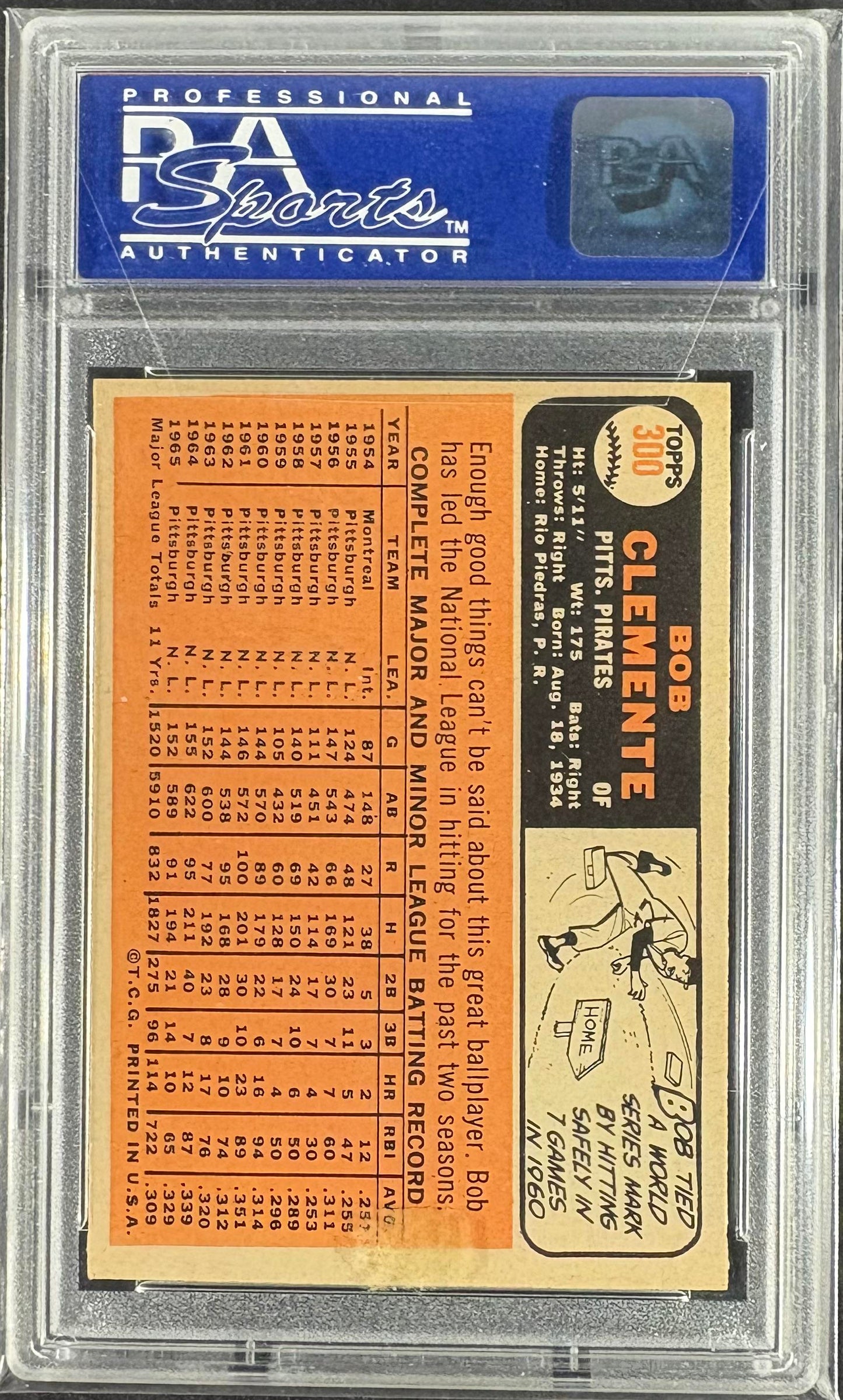 1966 Topps #300 Bob Roberto Clemente PSA 8 NM-MT High Grade