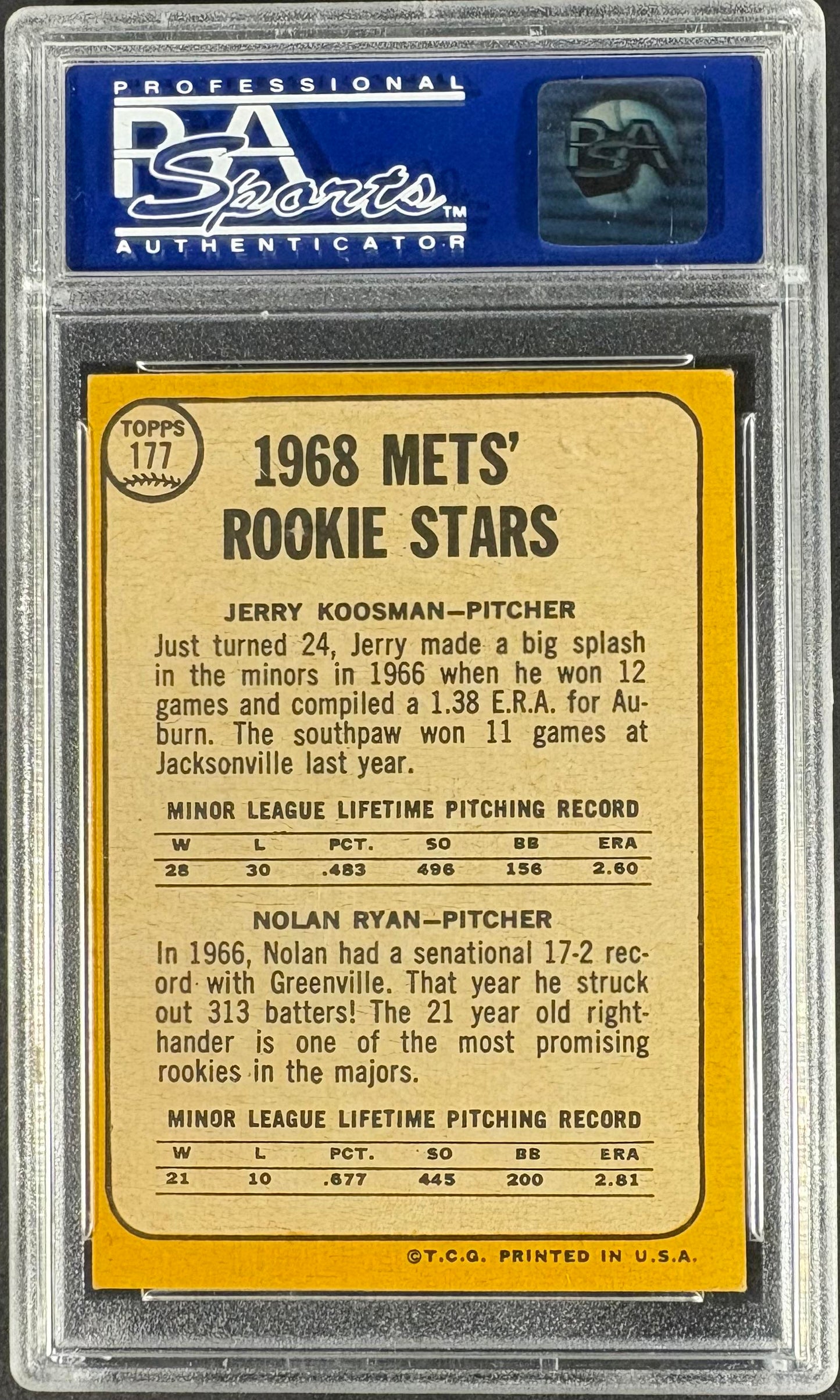 1968 Topps #177 Nolan Ryan RC Rookie PSA 6 EX-MT Well Centered