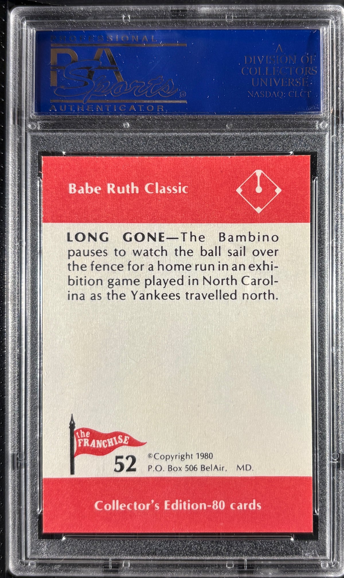 1980 Franchise Babe Ruth #52 Long Gone PSA 10 GEM MT