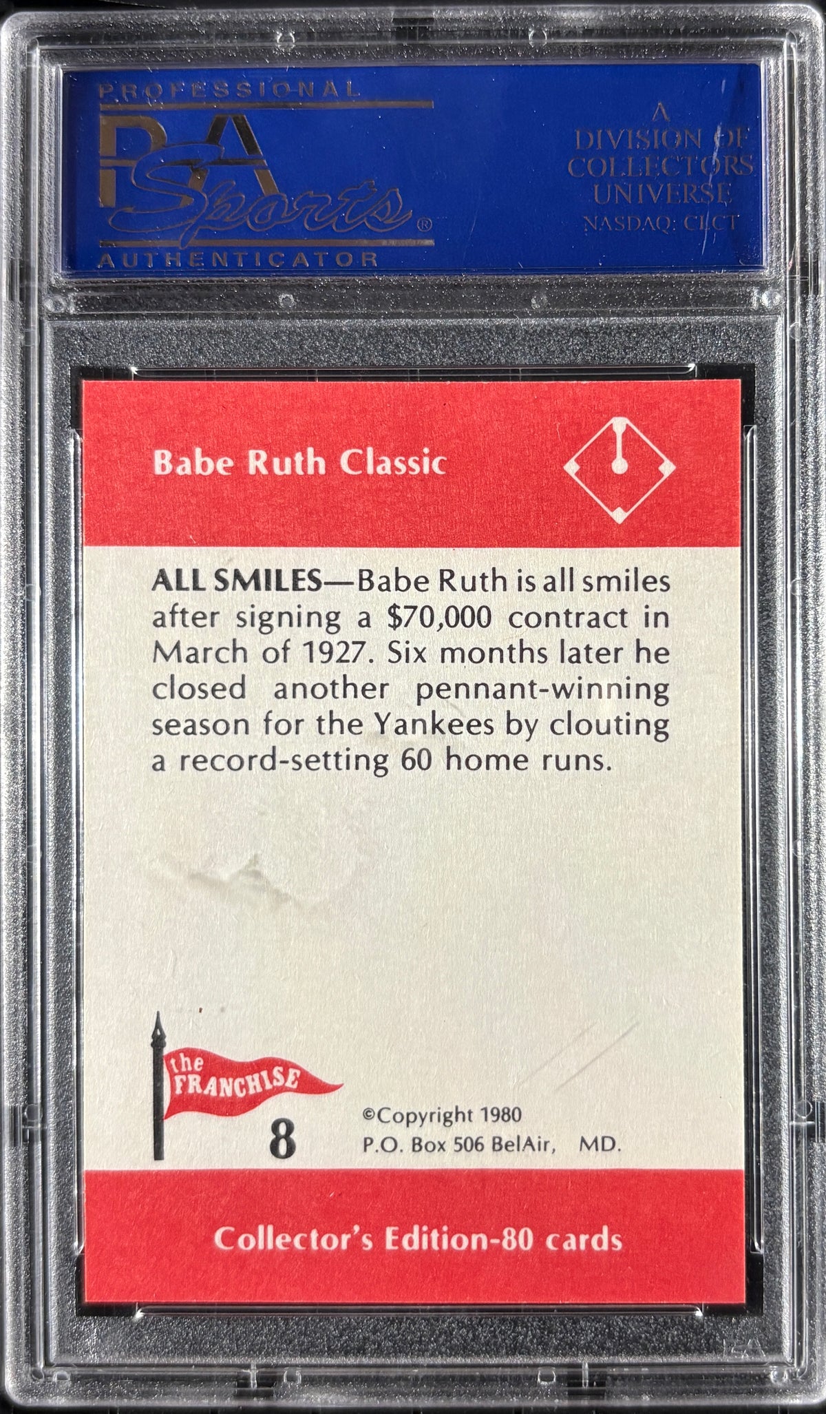 1980 Franchise Babe Ruth #8 All Smiles PSA 10 GEM MT