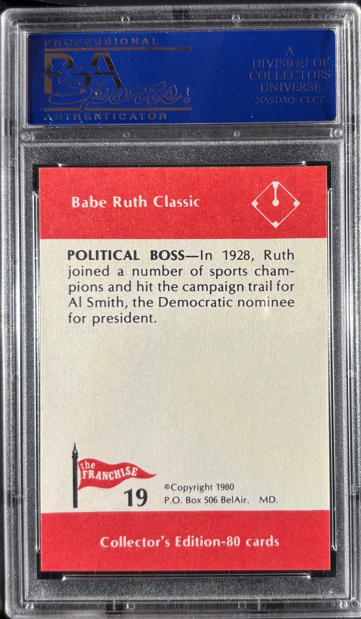 1980 Franchise Babe Ruth #19 Political Boss PSA 10 GEM MT