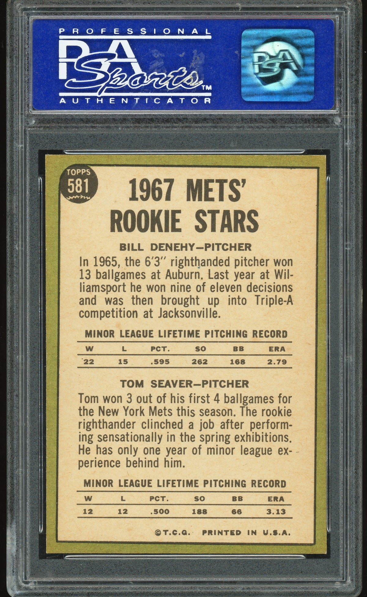 1967 Topps #581 Tom Seaver RC Rookie PSA 7 NM Near Mint