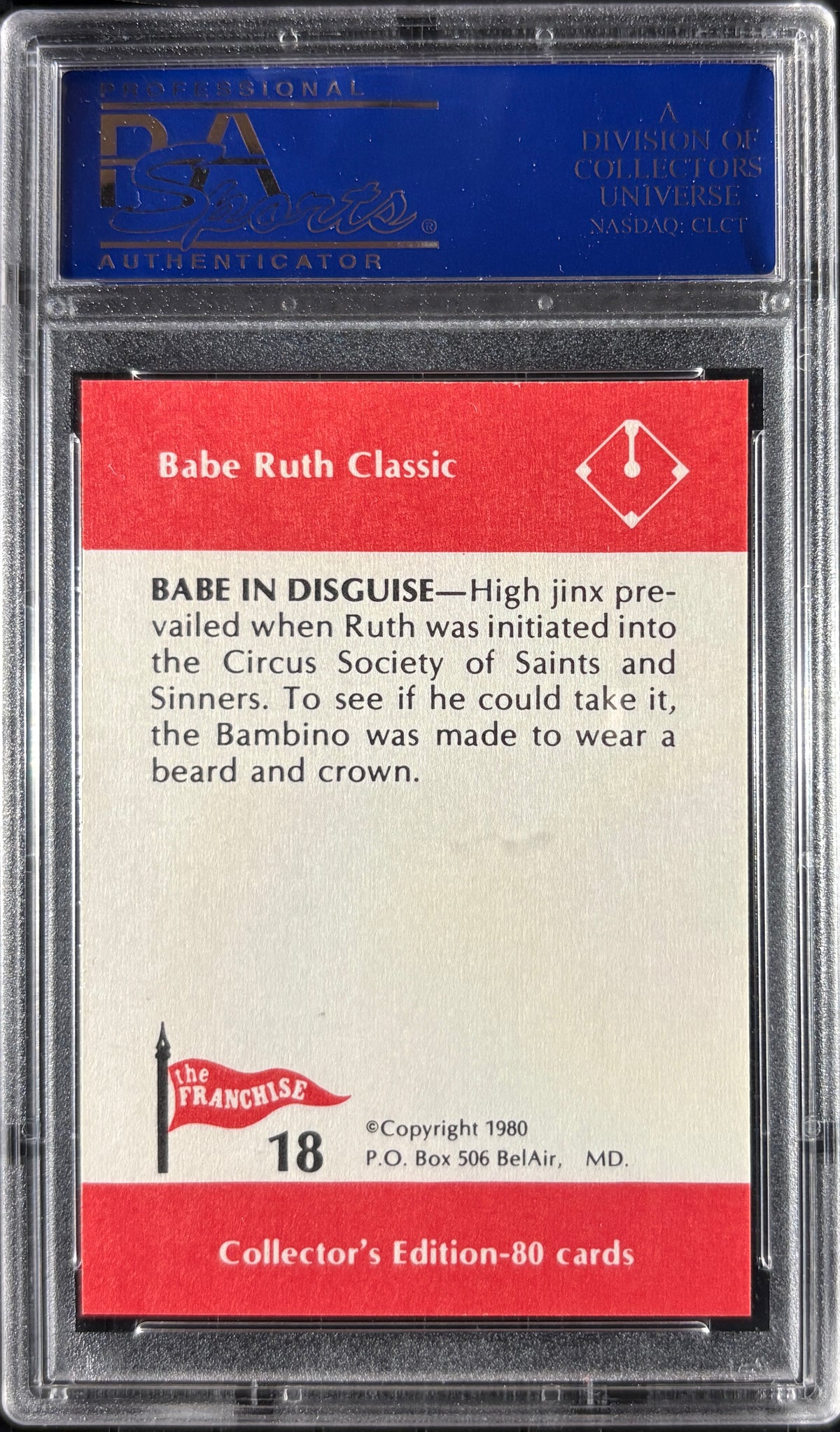 1980 Franchise Babe Ruth #18 Babe in Disguise PSA 10 GEM MT