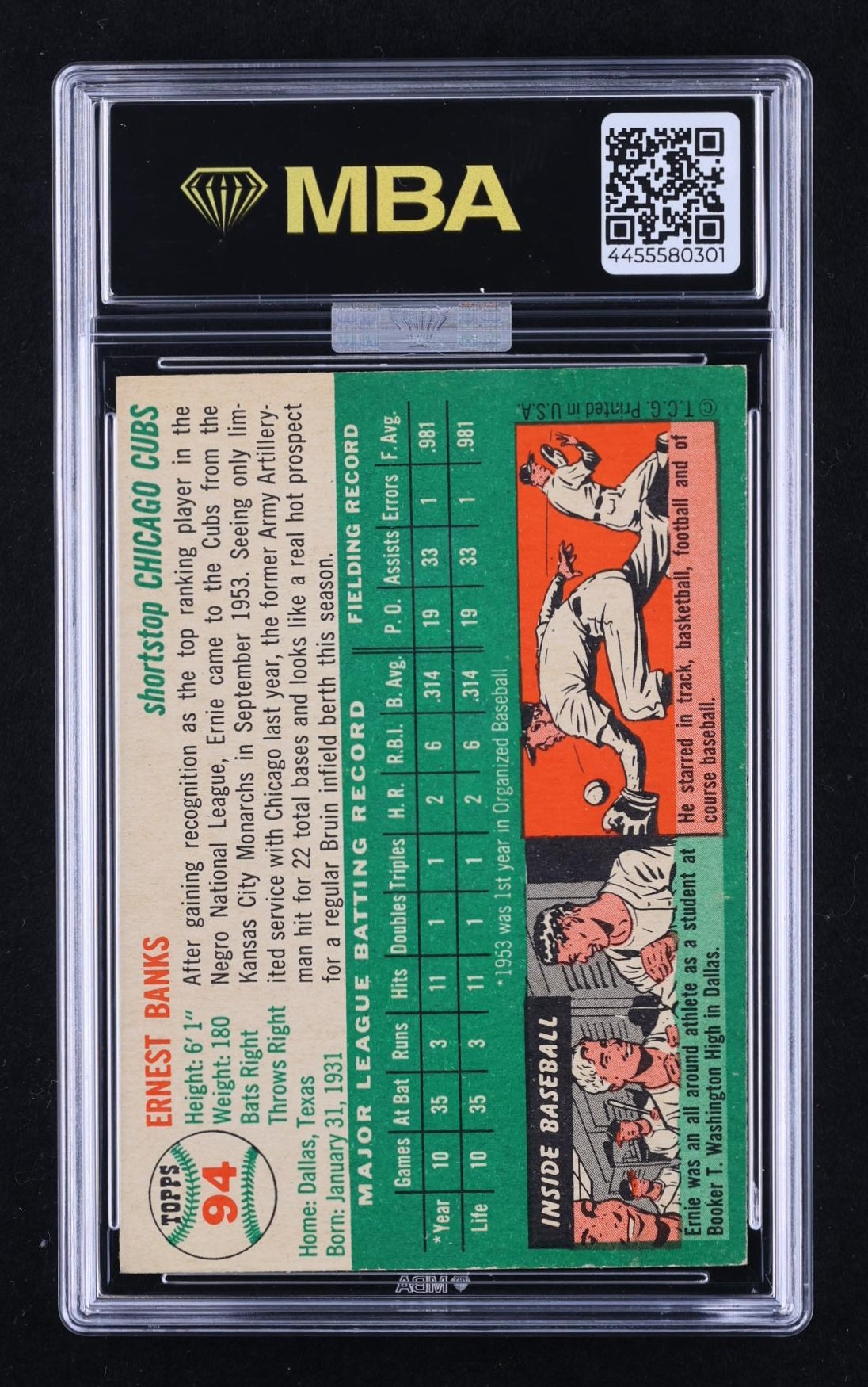 1954 Topps Ernie Banks RC Rookie #94 MBA 4.5 VG-EX+ SILVER DIAMOND