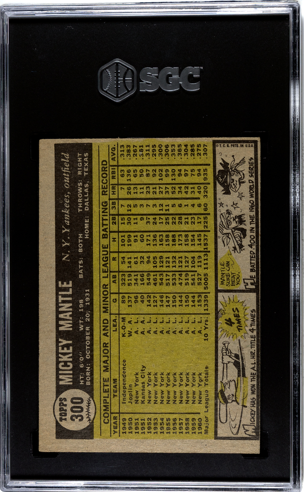 1961 Topps #300 Mickey Mantle SGC 3 VG