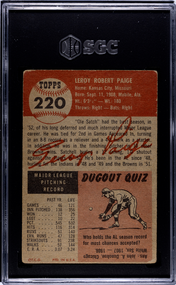 1953 Topps #220 Satchell Satchel Paige SGC 2.5 GD+ Well Centered