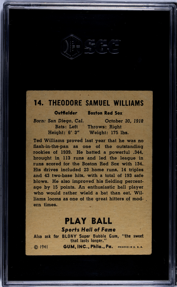 1941 Playball #14 Ted Williams SGC 3 VG