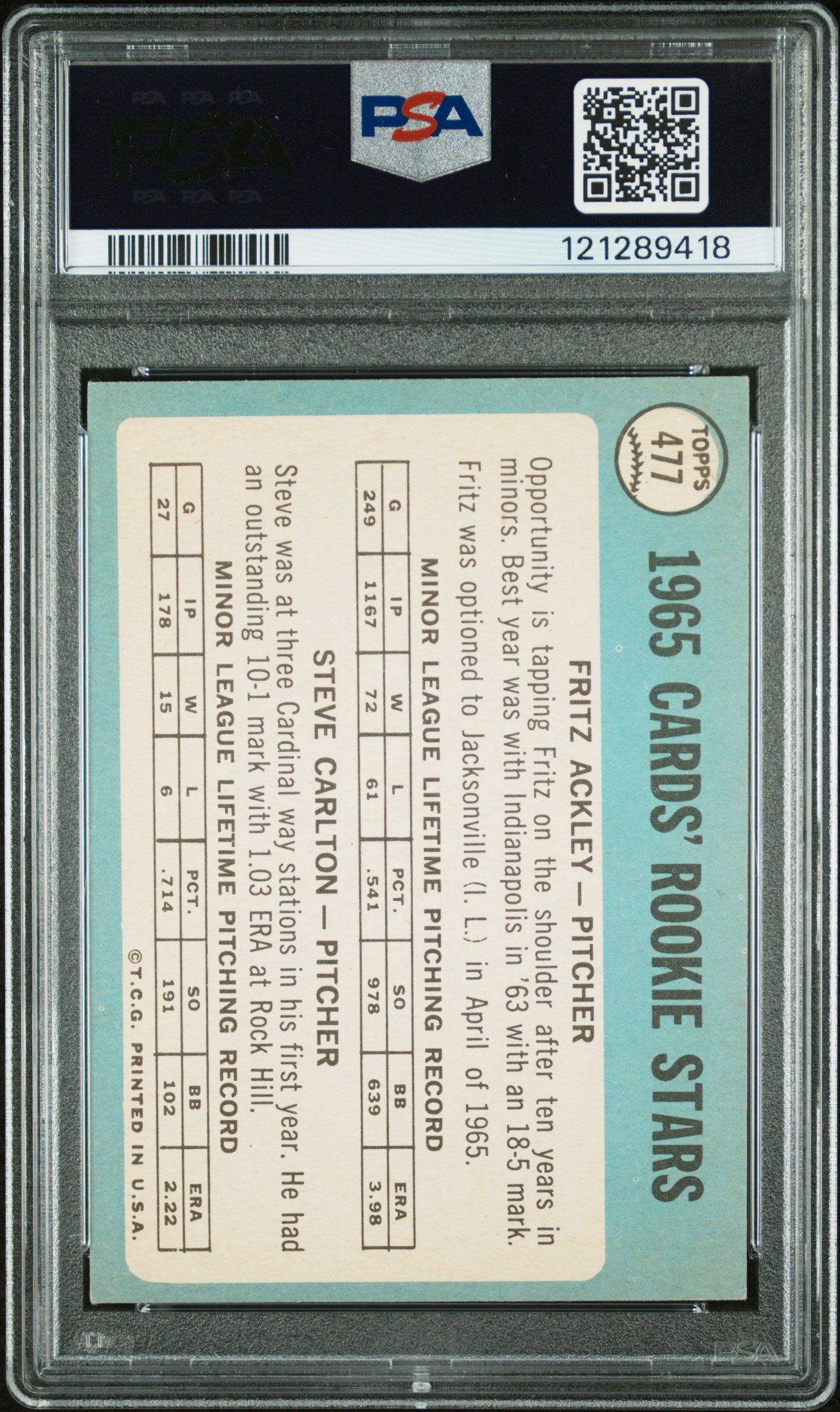 1965 Topps #477 Steve Carlton RC Rookie PSA 3 / 10 AUTO Autograph