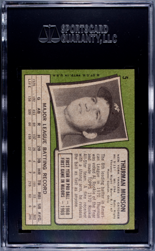1971 Topps #5 Thurman Munson SGC 6 EX-NM