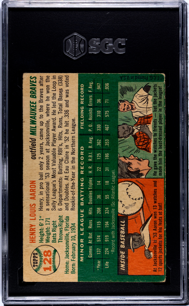1954 Topps #128 Henry Hank Aaron RC Rookie SGC 3 VG Nice Color