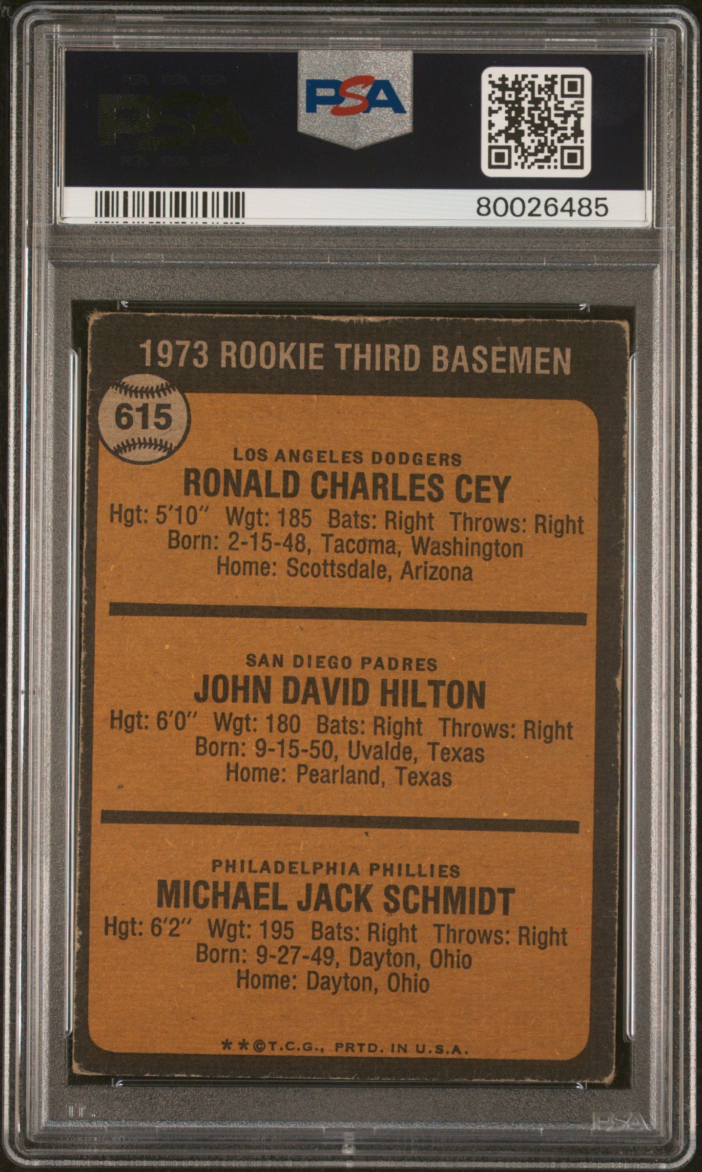1973 Topps #615 Mike Schmidt RC Rookie PSA 3/9 AUTO Autograph CENTERED
