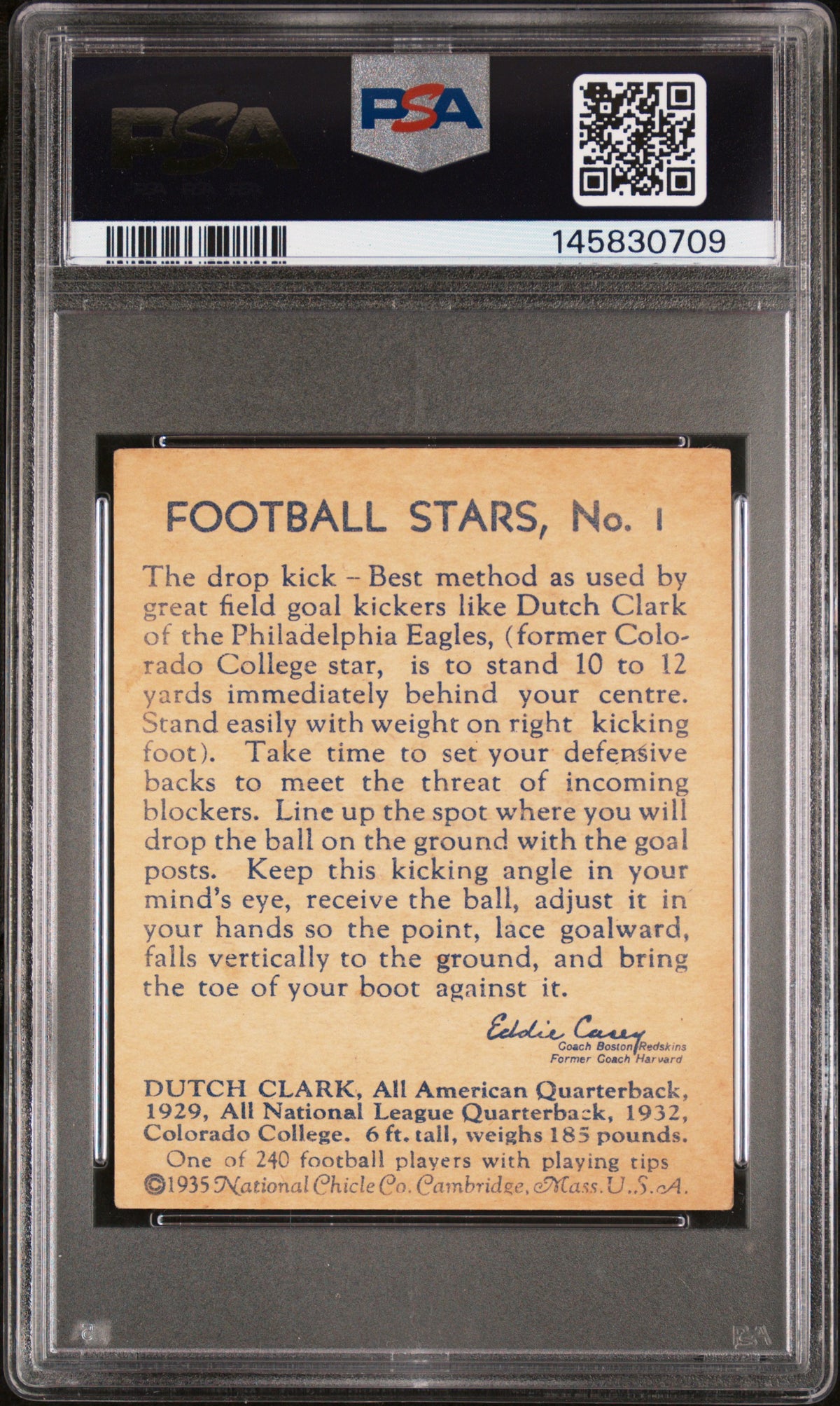 1935 National Chicle #1 Dutch Clark PSA 3.5 VG+ New Label