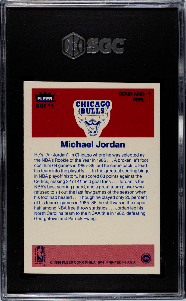 1986 Fleer Sticker #8 Michael Jordan RC Rookie SGC 6 EX-NM CENTERED