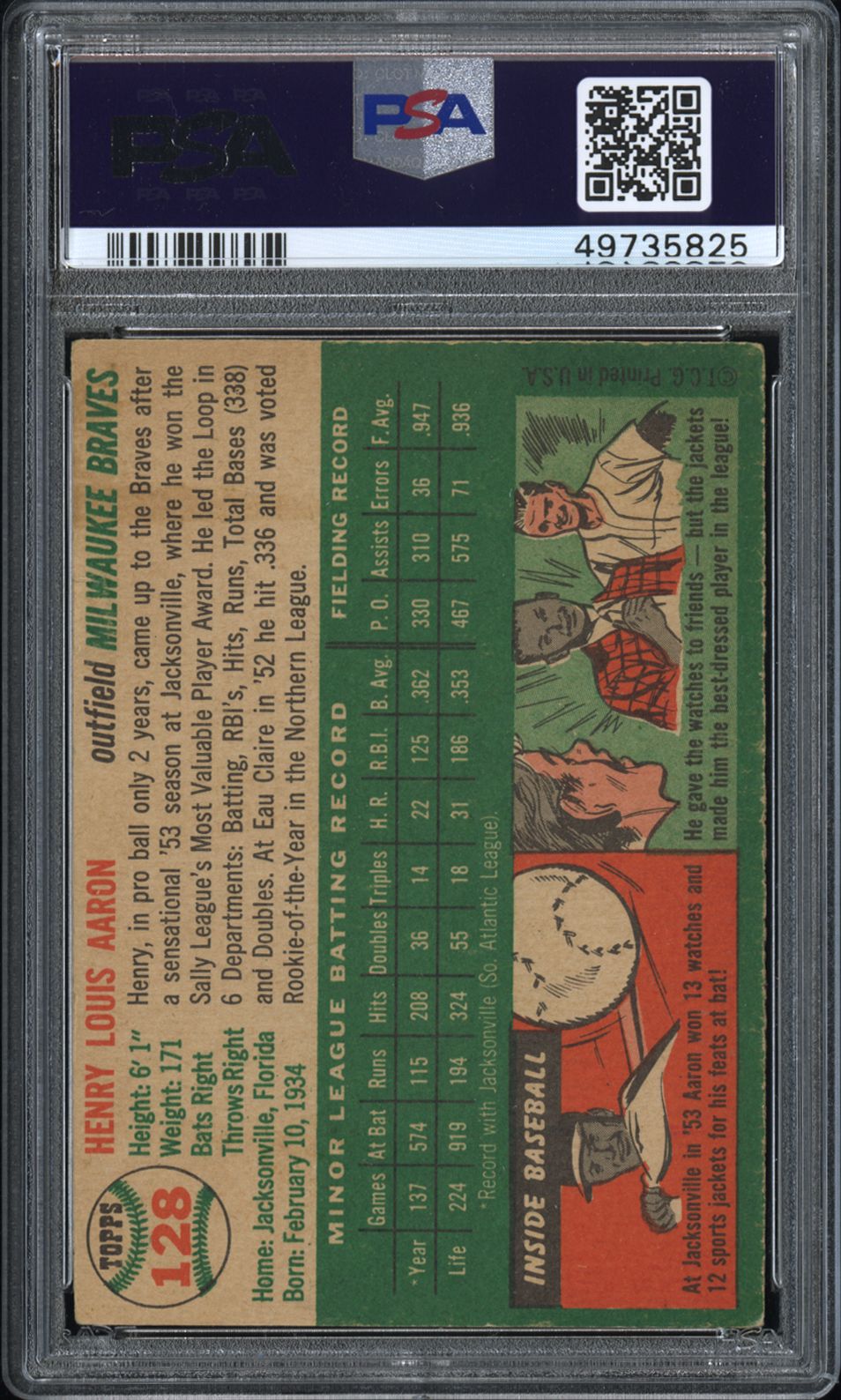 1954 Topps #128 Henry Hank Aaron RC Rookie PSA 2 GD Nice Color New Label