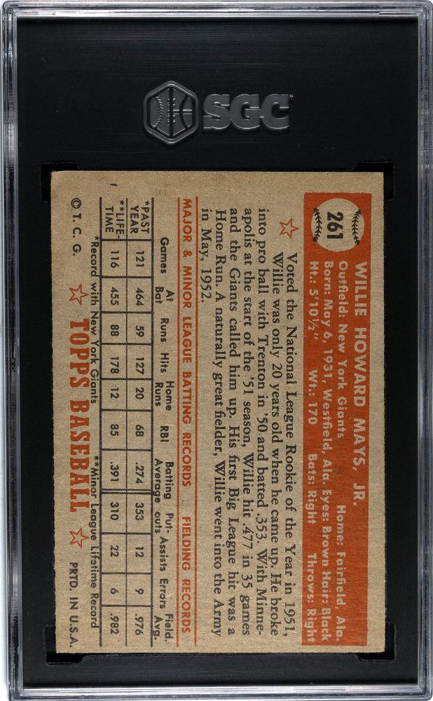 1952 Topps #261 Willie Mays SGC 4.5 VG-EX+ Nice Color