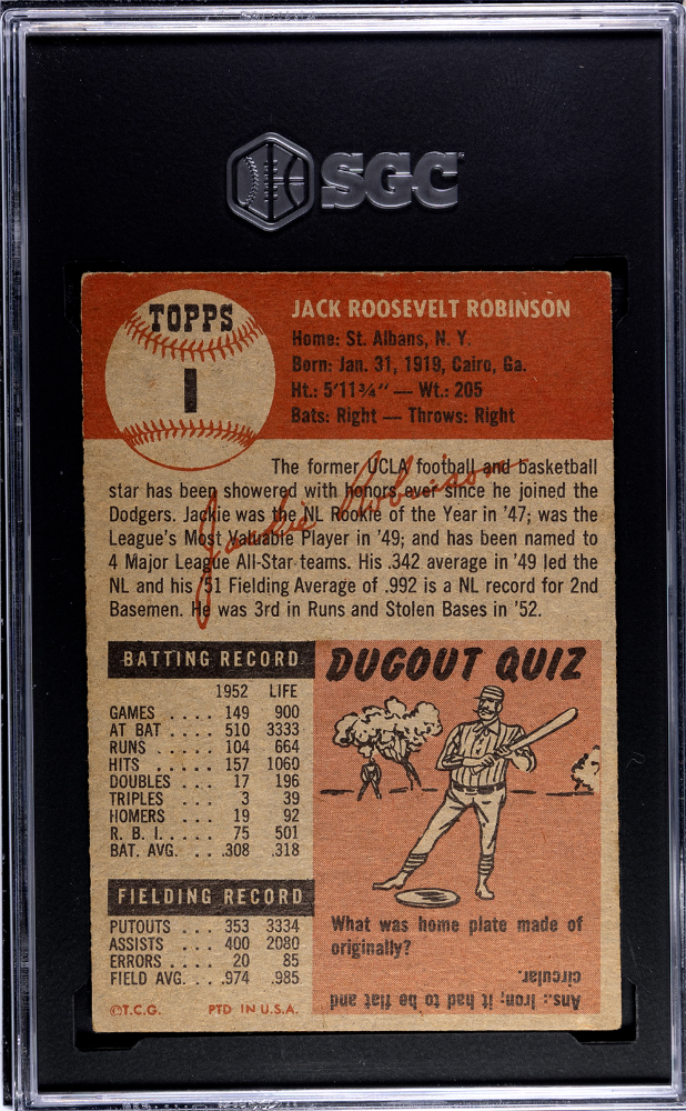 1953 Topps #1 Jackie Robinson SGC 3 VG Nice Eye Appeal