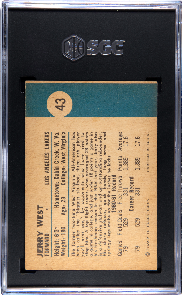 1961 Fleer Jerry West RC Rookie #43 SGC 5 EX CENTERED
