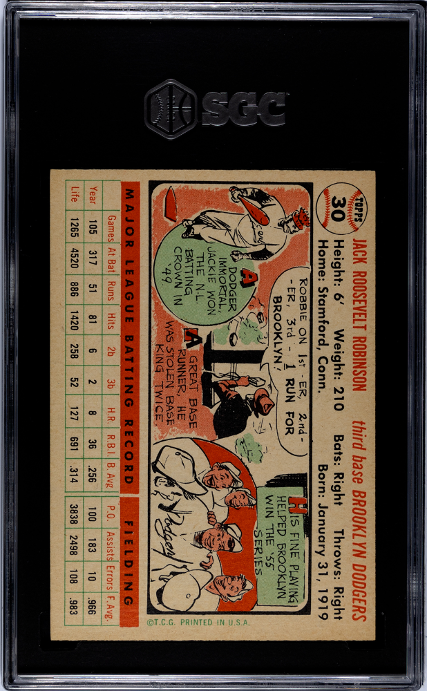 1956 Topps #30 Jackie Robinson White Back SGC 4.5 VG-EX+ SHARP