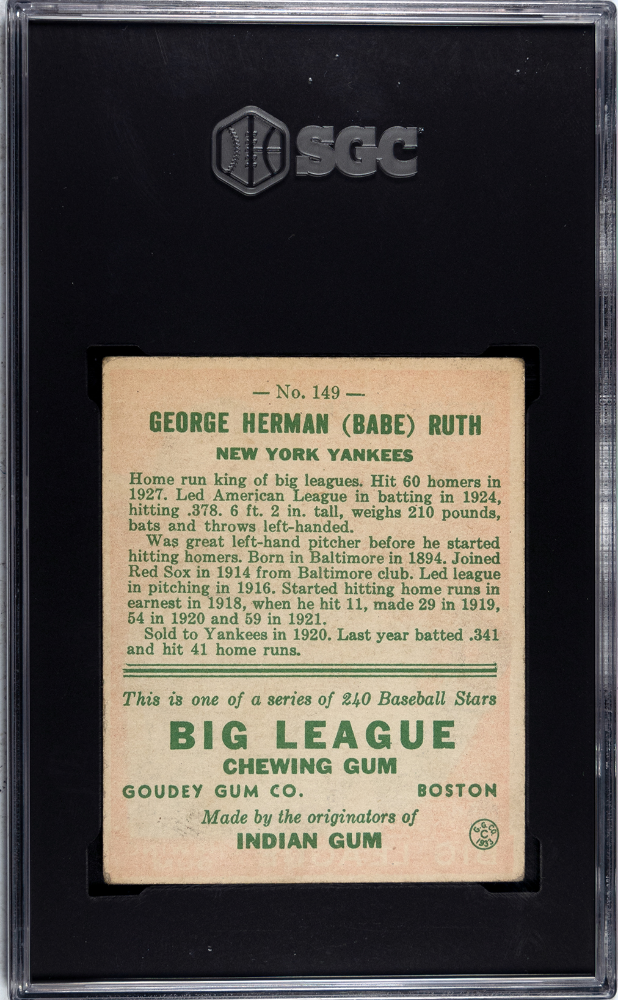 1933 Goudey Babe Ruth #149 SGC 4 VG-EX Nice Color