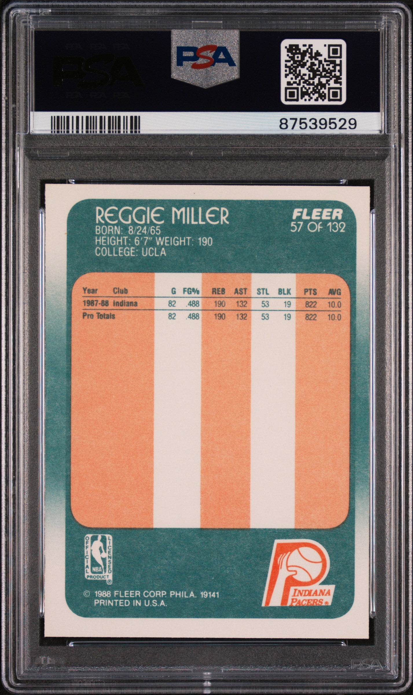 1988 Fleer #57 Reggie Miller RC Rookie PSA 10 GEM MINT New Label